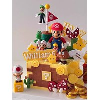 Red Hat Birthday Cake Decoration Flag Ornament Luigi Dragon Game Theme Dert Table Decoration