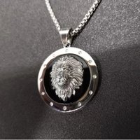 Hip Hop Fashion Round Lion Head CZ Rhinestone Stainless Steel Box Chain Silver Color Pendants & Necklaces For Men Jewelry