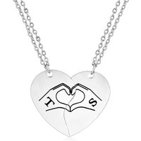 2 Pcs/Set Hand Heart Gesture Couple Necklace Stainless Steel I Love You Matching Necklace Singer Jewelry