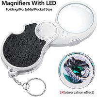 5X Pocket Magnifying Glass with LED Light Handheld Jewelry Loupe Keychain 45mm Illuminated Coins Magnifier for Jewelers Senior