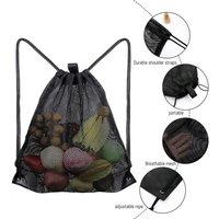 Mesh-Taschen mit Kordelzug, schwarz, für den Außenbereich, tragbar, für Fitnessstudio, Sport, Basketball, Aufbewahrungstasche, Strandtasche