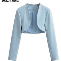 2023 Autumn V neck Open stitching Cropped Blazer Women Full Sleeve Short Suits Fashion Outerwear