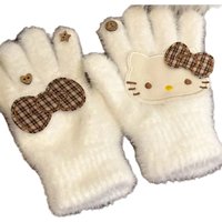 AliExpress keeppley New Hello Kitty Coral Velvet Gloves Ins Women's Winter Velvet Cycling Warmth Cute Finger Anti Cold Knitted Gloves