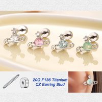 20G Saturn CZ Flat Back Stud Earrings, Hypoallergenic F136 Titanium Cubic Zircon Stackable Cartilage Helix Piercing Jewelry