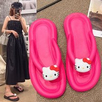 Hello Kitty Summer Women Slippers Anime Kawaii Sanrios Flip-Flops Pinch Candy Colors Seaside Beach Non-Slip Casual Girls Sandals