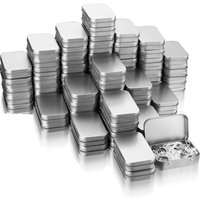 Silver Metal Rectangular Empty Hinged Tins Box Containers Basic Necessities Tins Mini Portable Box Small Storage Kit Gift Card