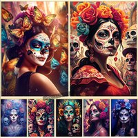 1pc frameless canvas painting Mexican Girl Day of The Dead Gothic Catrina Sugar Skull Canvas Painting Posters and Prints Wall Ar