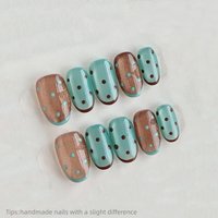 10pcs Handmade Brown Green Polka Dot cat eye Press on Nails Short oval Wearable Reusable Cute False Nails 2026