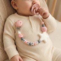 Personalized Baby Pacifier Clip Silicone BPA Free Custom Name Dummy Chain Teething Holder Star Shape for Newborn Infant Gift
