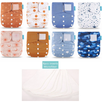 HappyFlute 8 diapers+8 Inserts Baby Cloth Diapers One Size Adjustable Washable Reusable Cloth Nappy For Baby Girls and Boys