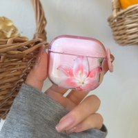 ins Fashion Aesthetic Pink Large Lily Flower Translucent Earphones Protect Cover Case for AirPods 1 or 2 3 4 Pro Pro2 Pro3