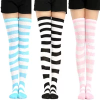 Kawaii Japanese Anime Overknee Cosplay Stocking Meias Lolita Tights Thigh High Striped Stockings Blue & White on Sale