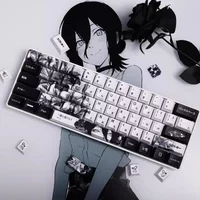 White Black Anime Theme Keycaps Set Customized PBT Sublimation Cherry Profile Keyboard Caps for Mechanical Keyboard Accessories