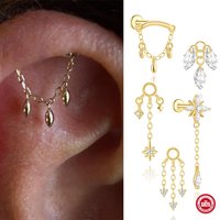 Aide 925 Sterling Silver Shiny Stone Stud Earrings for Women Helix Flat back Stud Piercings DIY 18K Gold Charms Fine Jewelry 1pc