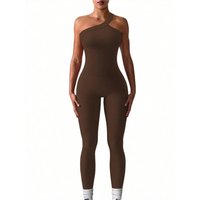 Women Yoga Jumpsuits Workout Ribbed One Shoulder One Piece Sport Jumpsuits
