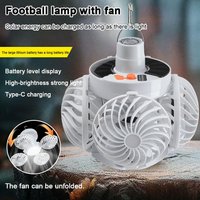 Solar/USB Rechargeable LED Bulb Light Outdoor Fan Folding Light Portable Soccer Bulb Flashlight With Power Display
