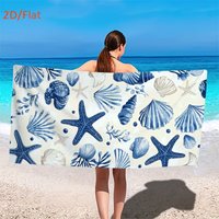 Ocean Blue Beach Towel, Shell Starfish Print 2D Flat Quick Dry Absorbent Lightweight for Summer Travel Pool Swimming