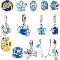 Hot Sell Ocean Charms 925 Silver Crab Tortoise Sea Turtle Pendants Bead Jellyfish Murano Glass Fit Bracelet Necklace DIY Jewelry