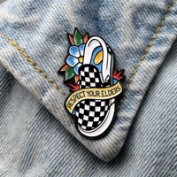 "Respect Your Elders" Classic Old School Enamel Pin Flowers Brooch for Backpack Hat Lapel Pin Retro Punk Badge Gift