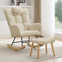 Fauteuil à bascule rembourré avec repose-pieds, dossier haut, fauteuil inclinable avec accoudoirs, siège rembourré, coussin amovible, idéal pour la chambre d’enfant, le salon, la chambre à coucher ou