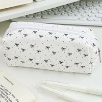 Simple Black Bow Pencil Bag Large Capacity Student Stationery Bag Cute Cat Print Cosmetic Pouch