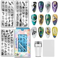 Stainless Steel DIY Nail Art Templates Template Tool Rectangle Feather 12x6cm 3pcs/set