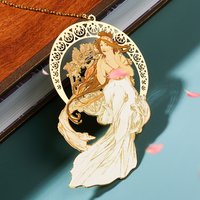 1 Mucha Four Art Illustration Bookmarks - Music, Literary Retro, Exquisite Craftsmanship, Brass Bookmarks, Holiday Gifts