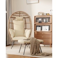 Wicker Outdoor Egg Chair with Footrest Patio Oversized Lounger Chair with Ottoman, Cushions, Outdoor Indoor Basket Chair