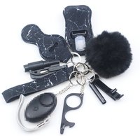 10PCS Safety Keychain Set Shiny Self Defense Key Chain Personal Alarm Accessories Kit Whistle Pompom Girl Women Christmas Gift