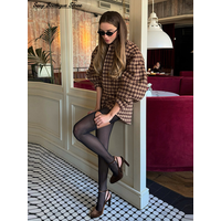 Vintage Braun Frauen Plaid Mantel Kurze Sets 2 Stück Langarm Revers Jacke Hohe Taille Slim Fit Kurze 2025 Dame Mode Outfits