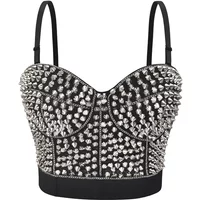 Silver Rivets Corset Party Club Bra Camis Vest Woman Punk Sexy Crop Top Push Up Bras Bustier Ladies Bralette Underwear