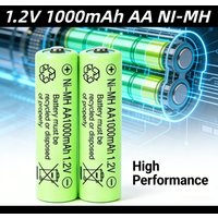 1.2V 1000mAh AA Ni-MH Rechargeable Battery, High Capacity, Long Lasting Power for Remote Controls, Toys, Clocks