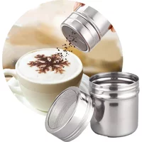 Stainless Steel Chocolate Shaker Cocoa Flour Coffee Sifter or 19Pcs Coffee Stencils Template Strew Pad Duster Spray Set