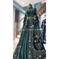 Customized Luxury Hunter Green Traditional Dubai Evening Gowns Lace Applique Party Dresses Arabian Robe Prom Dresses