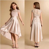 Children's First Communion Dress Simple Lace Satin Flower Girl Dress Waist A-Line Dress Wedding Party Pageant Dress