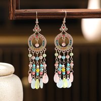 New Bohemian Crystal Water Drop Dangle Earrings for Women Ethnic Vacation Style Round Rhinestone Handmade Earring Female Jewelry