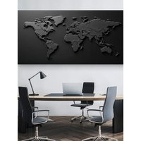 1 Modern Abstract Relief World Map Mural - Black and White Printed Canvas Poster for Living Room and Bedroom Decoration, 2D Flat