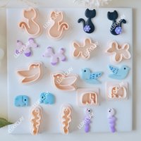 2pcs Animal Shape Clay Molds, Cartoon Cat Dog Bird Snake Elephant Embossed Polymer Clay Cutters for Earrings & Jewelry Making