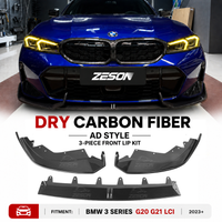 Lame avant en fibre de carbone sèche style AD en 3 parties pour pare-chocs BMW Série 3 G20 G21 LCI 330i M340i M Sport 2023-2026