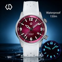 WISHDOIT 2026 Montre mécanique automatique Double Couronne, Cadran à texture radioactrice, Lunette intérieure rotative à effet ombre, Étanche 150M