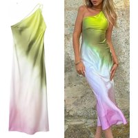 BWQ Tie Dye Long Dress Women Asymmertic Satin Backless Dress Woman Off Shoulder Sexy Evening Party Dresses Midi Summer Dresses
