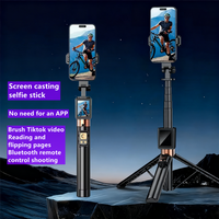 1.7m New 5 in 1 Projection Rear Camera Selfie Stick with Selfie Monitor Screen Brush Bluetooth Remote Control Scrolling