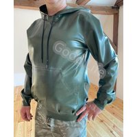 Handmade Male Latex Coat Rubber Gummi Jacket Hoodie Role Latex Men's Top Daily Wear customized 0.4mm