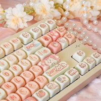 PBT Cartoon Keycap Set For 132Keys Colorful Strawberry Kitten MOA Height Keycap for Mechanical Keyboards Keycaps
