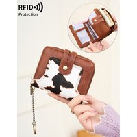 Minimalist Women's WalletRFIDShielded Bifold Short Credit Card Holder PULeather Multi-functional Zipper Coin Purse with Keychain