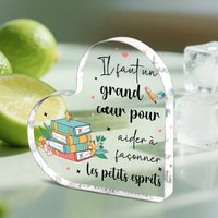 Heart Wood Acrylic Sign 2D Desktop Plaque Teacher Gift French Quote Inspirational Decor