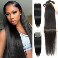 Straight Human Hair Bundles with Closure 2x6/5x5/13x4 12A Brazilian Raw Hair Bundles with Closure Extensions Weaving Soft Thick