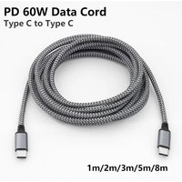 PD 60W Type C to Type C Fast Charging Cable 1-8M Braided Fast Charging Data Cable Dual PD Ports Quick Charging Extended PD Cable