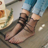 1Pair Retro Sexy Dot Lace Floral Mesh Socks Women Transparent Middle Tube Sock Female Summer Breathable Ultra-Thin Fishnet Socks
