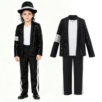 Pop Michael Jackson Teen Cosplay Costume Dance Suit Dance Disco Halloween Clothing Glitter Performance Disguise Stage Outfits